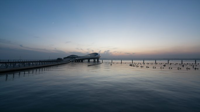 苏州太湖湾音乐喷泉，黄昏夜景4k延时摄影