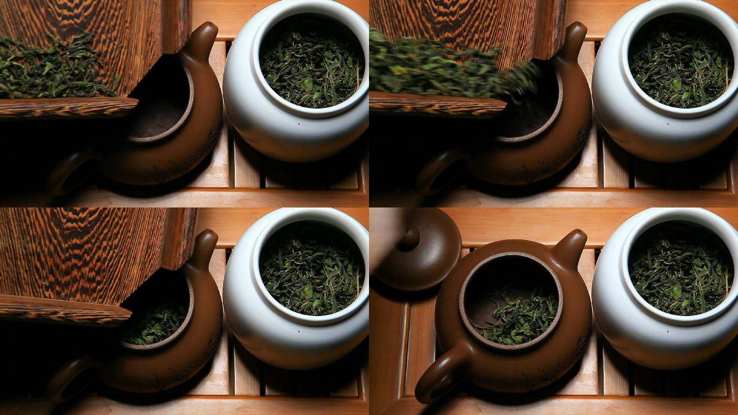 绿茶毛风茶壶竹桌木桌