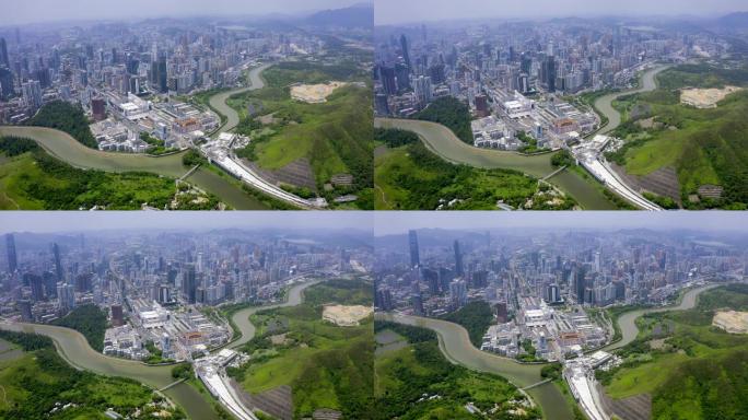 深圳罗湖的天际线人类与生态公园河流绿化水