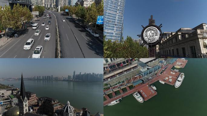 城市车流和码头（4k航拍）