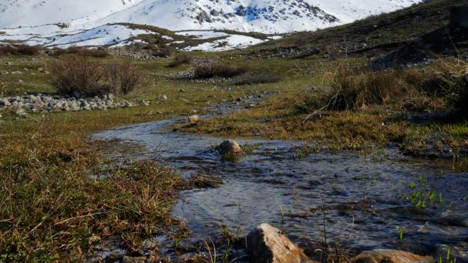 春季的到来冰雪融化溪流溪水小溪水流