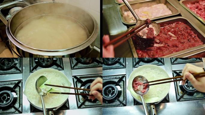 煮汤河粉过程，猪杂粉，生料粉