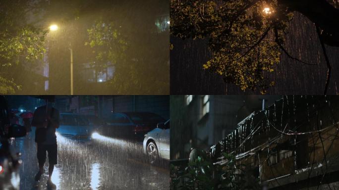 4k原创夜晚多种下雨镜头