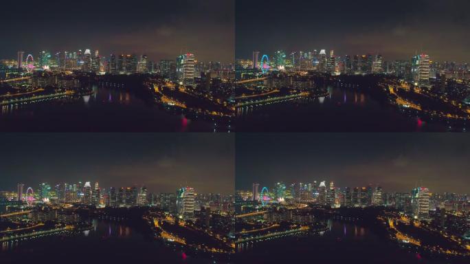 航拍新加坡商业区城市中心夜景