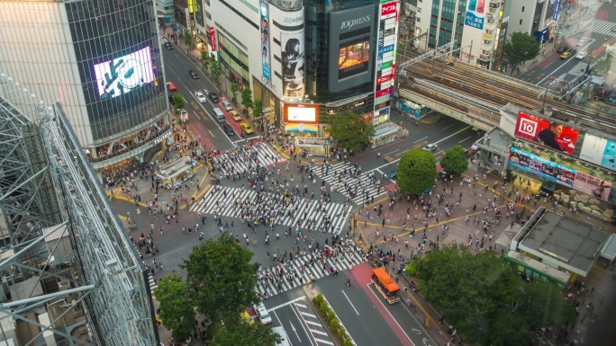 从日本东京俯视图看的十字路口