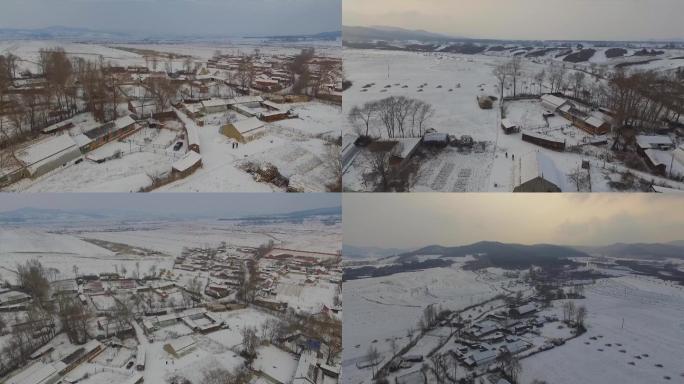 东北村庄的雪景航拍
