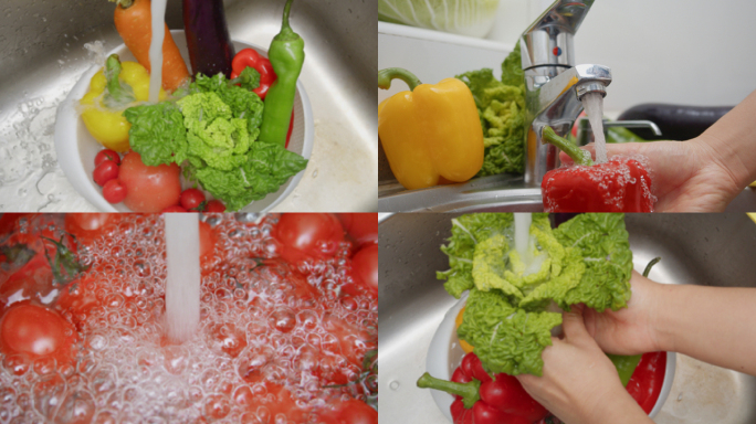 清洗蔬菜、洗蔬菜、水龙头洗菜、洗菜