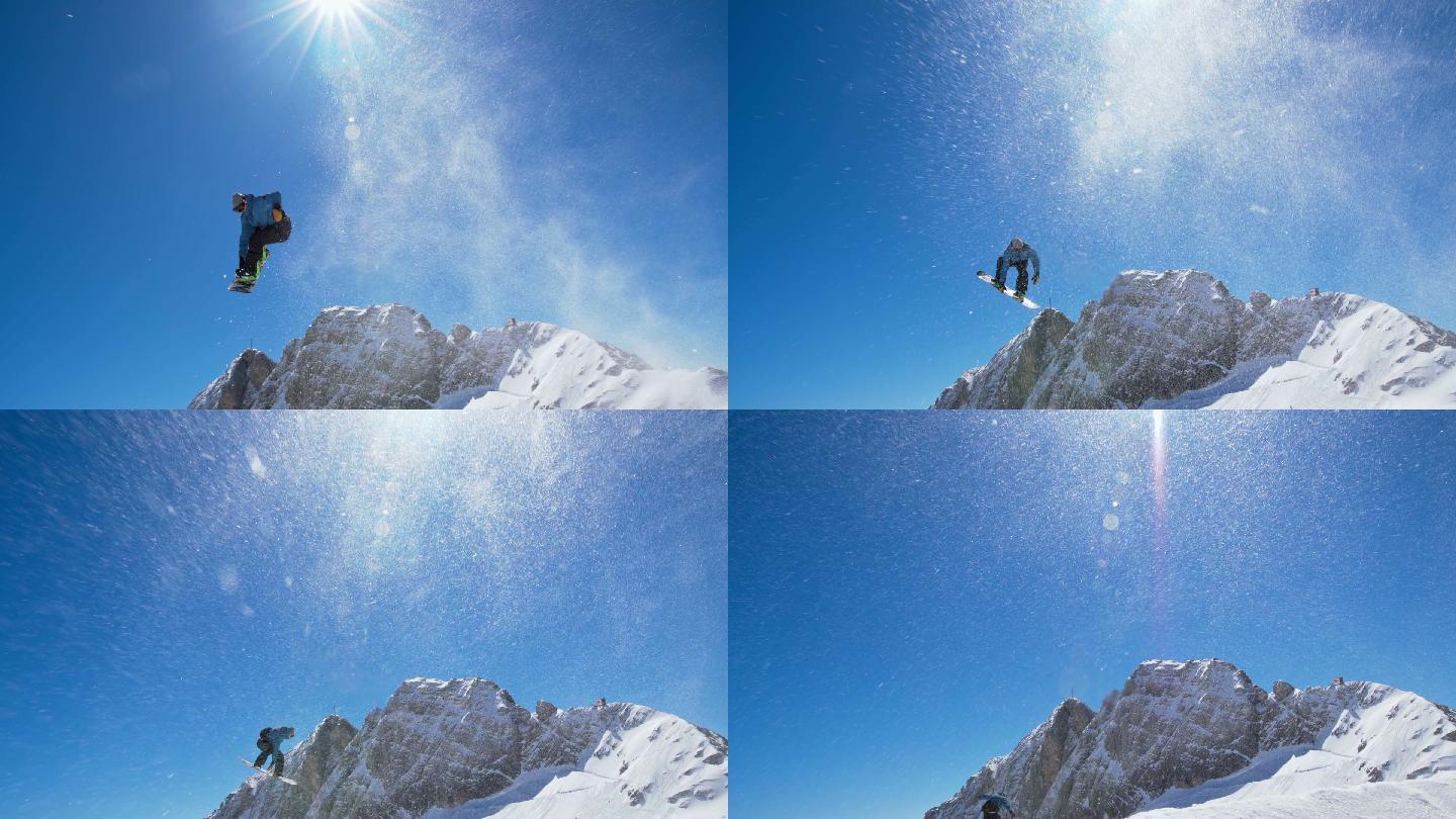 滑雪者跃起室外滑雪极限运动惊险刺激