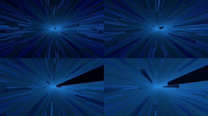 【4K时尚背景】蓝色科技粒子逆光向前隧道