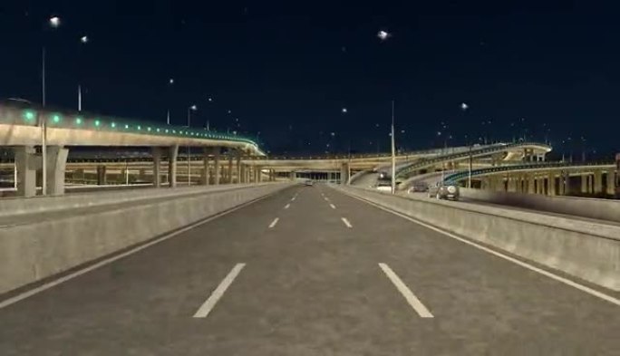 三维动画城市高架互通夜景照明