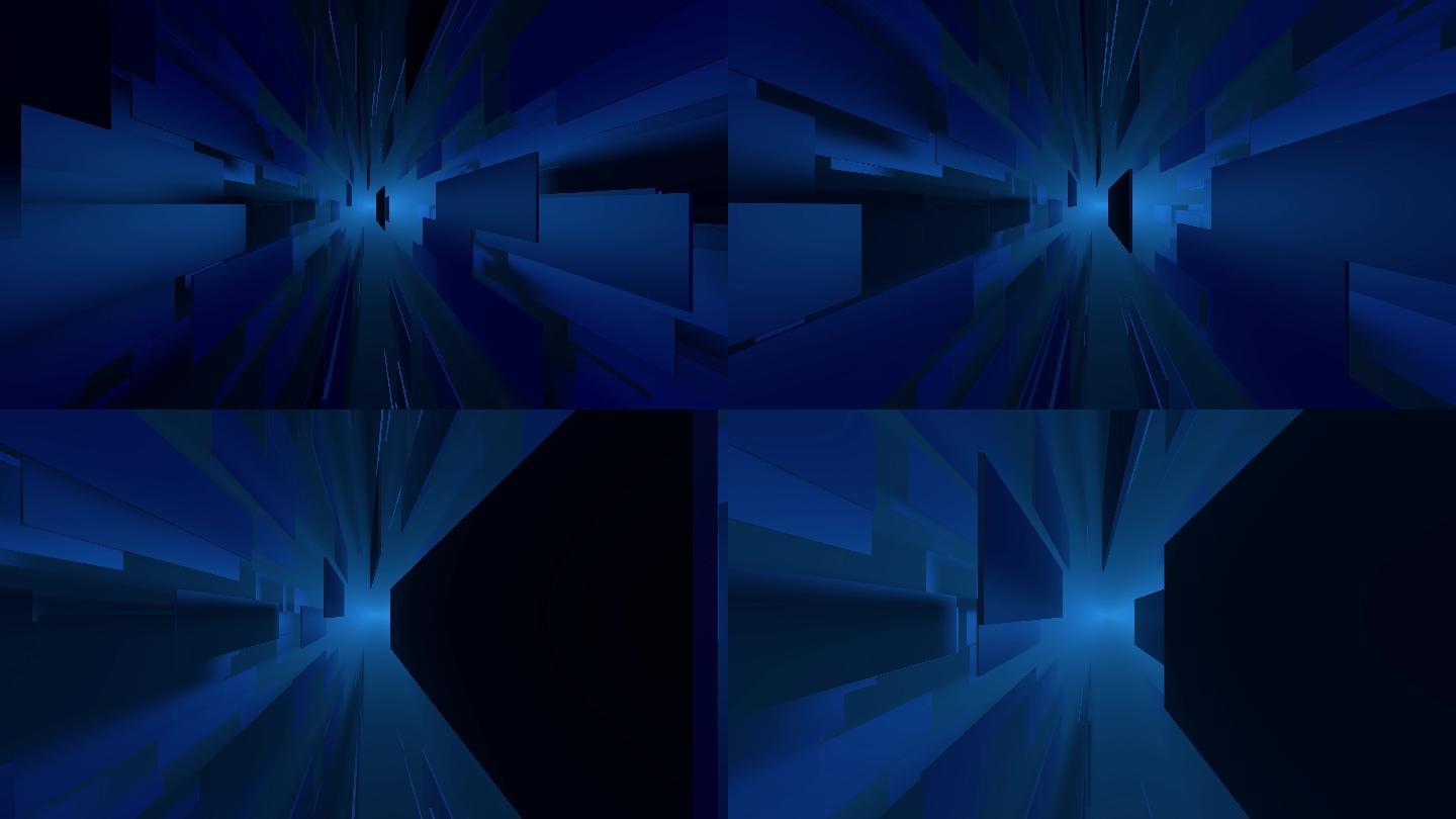 【4K时尚背景】蓝色矩阵粒子方片逆光向前