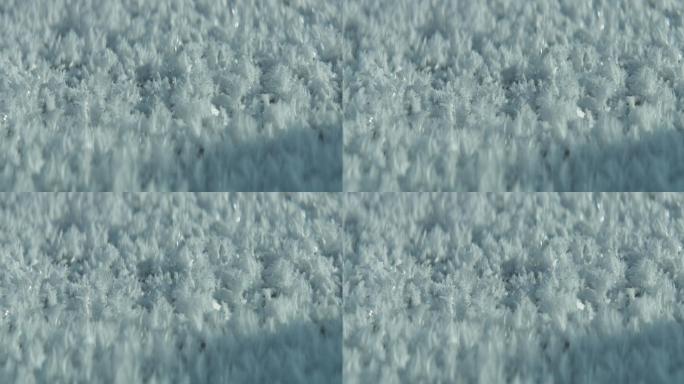 雪的表面。特写镜头。用变形镜头拍摄
