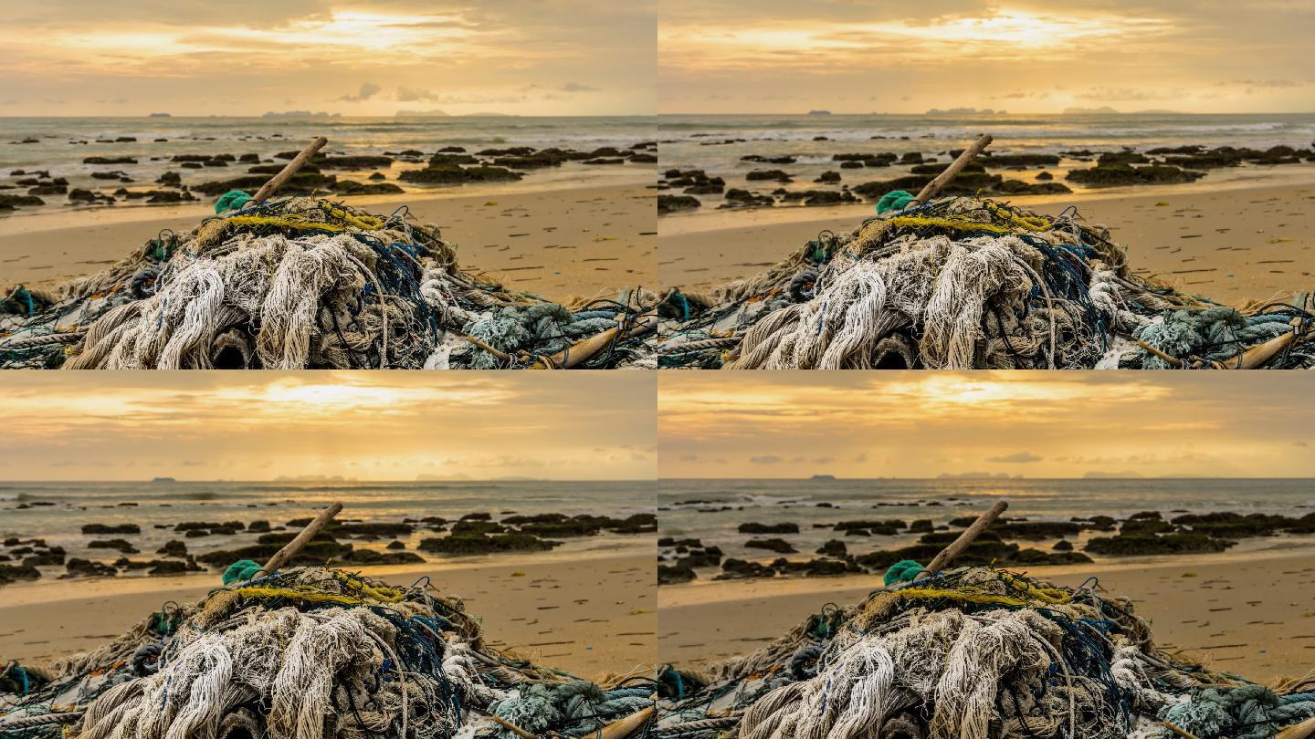 废弃的渔网海域海边汪洋大海海岸线
