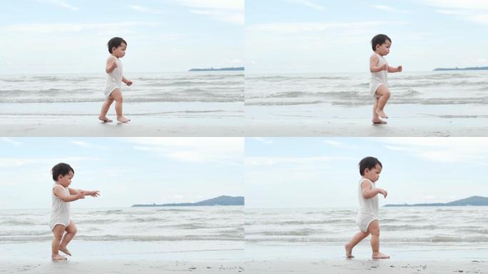 亚洲小男孩学习走路