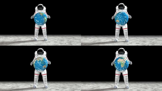 宇航员抱着转动的地球