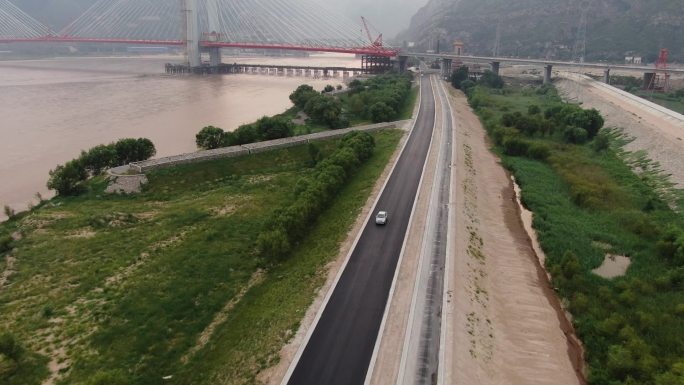 山西省沿黄公路 河津春天美景 大景航拍