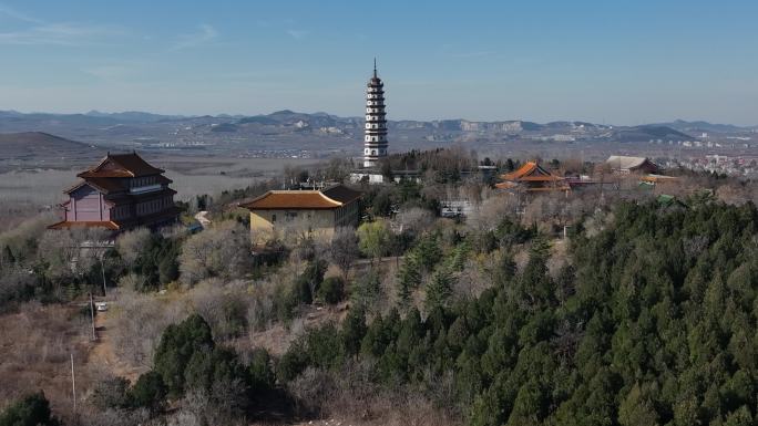 济南章丘危山风景区原音寺舍利塔航拍4k