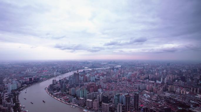 上海市中心全景日转夜