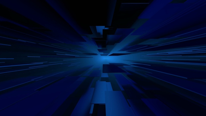【4K时尚背景】蓝色3D粒子方体逆光向前
