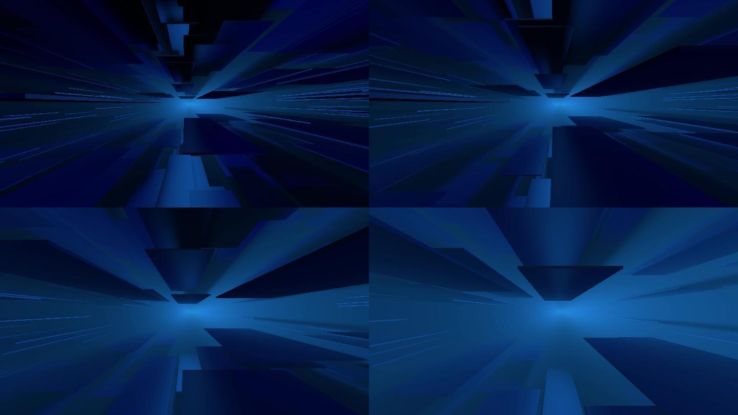 【4K时尚背景】蓝色3D粒子方体逆光向前