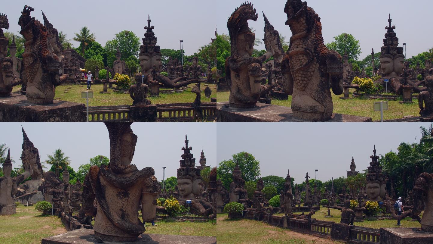 航拍老挝的首都万象公园里的雕塑