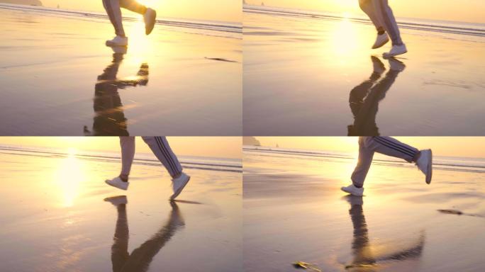 海边奔跑脚步 前行脚步 跑步脚步慢动作