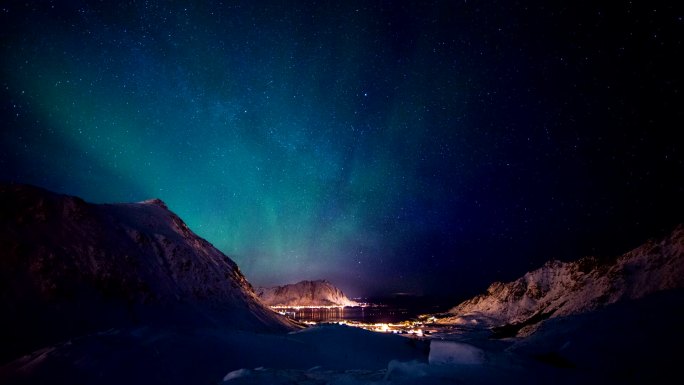 北极光星空星河山谷大山