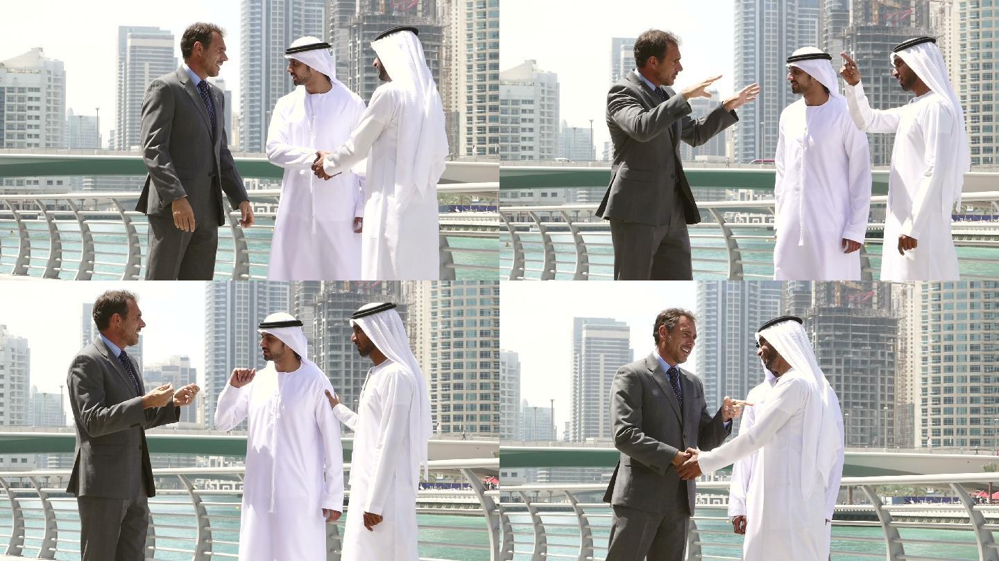 握手的商人中东商人石油商人国际石油贸易