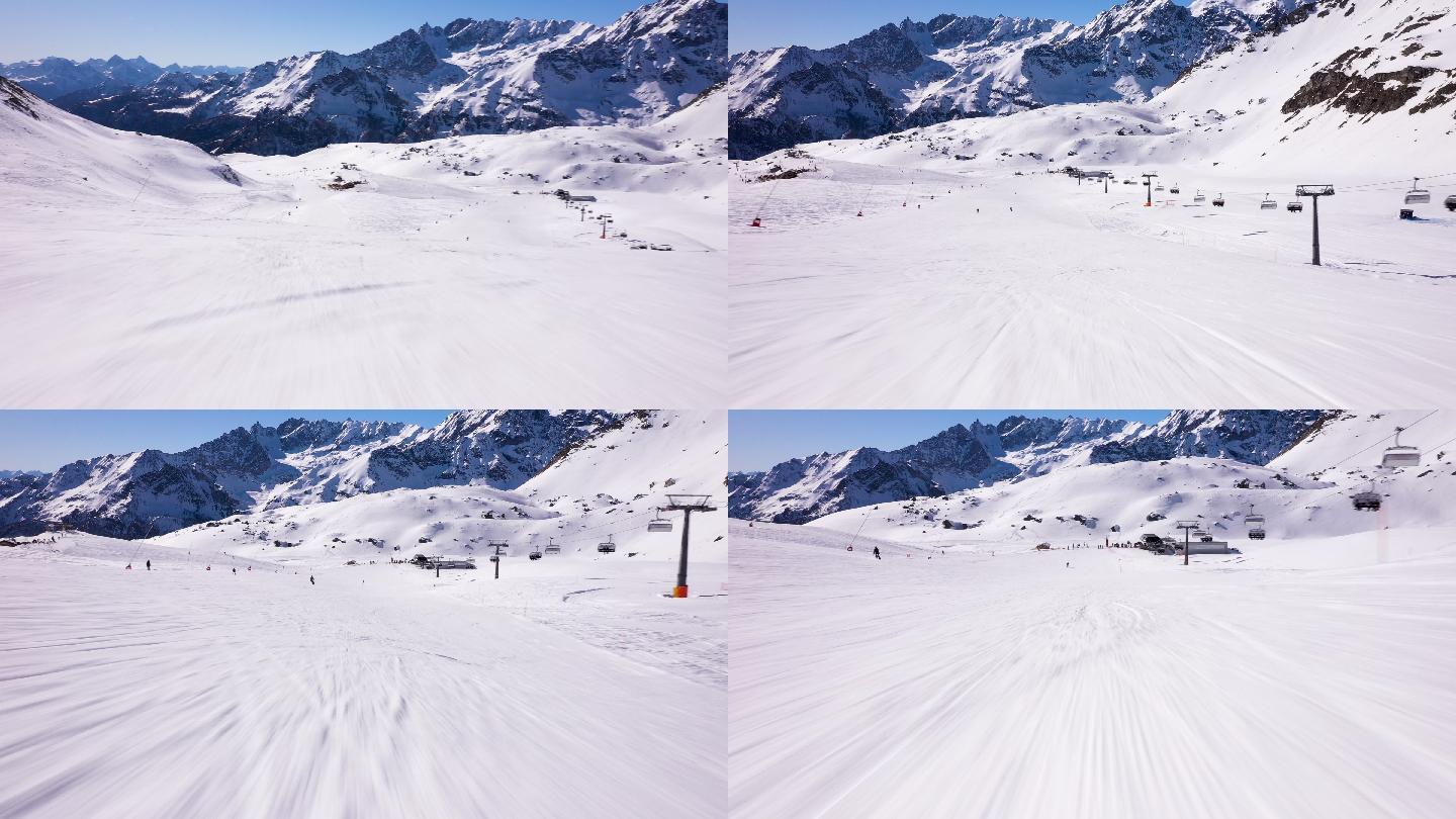 滑雪胜地的速降滑雪。