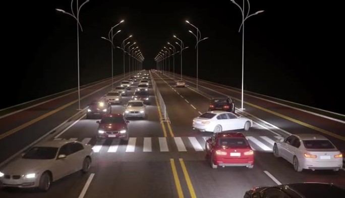三维动画城市夜景照明高速路车流