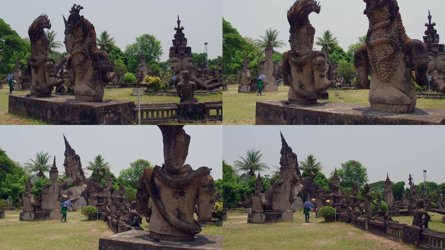 航拍老挝的首都万象公园里的雕塑