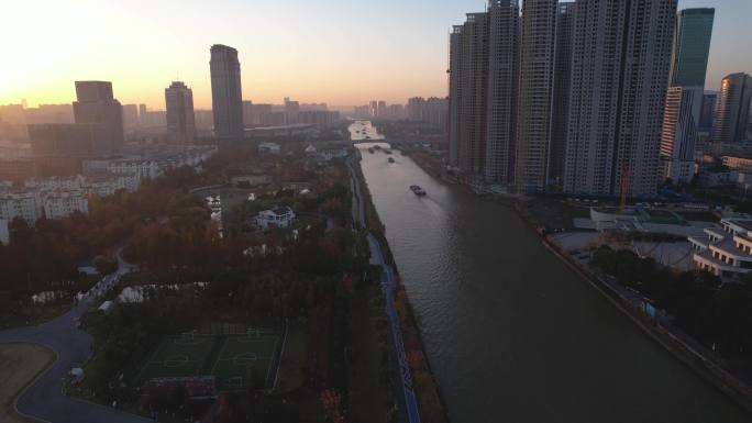 苏州京杭运河寒山寺段航拍