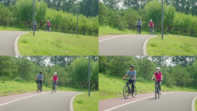 夫妇在公园骑自行车