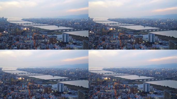 时光流逝:大阪城市景观