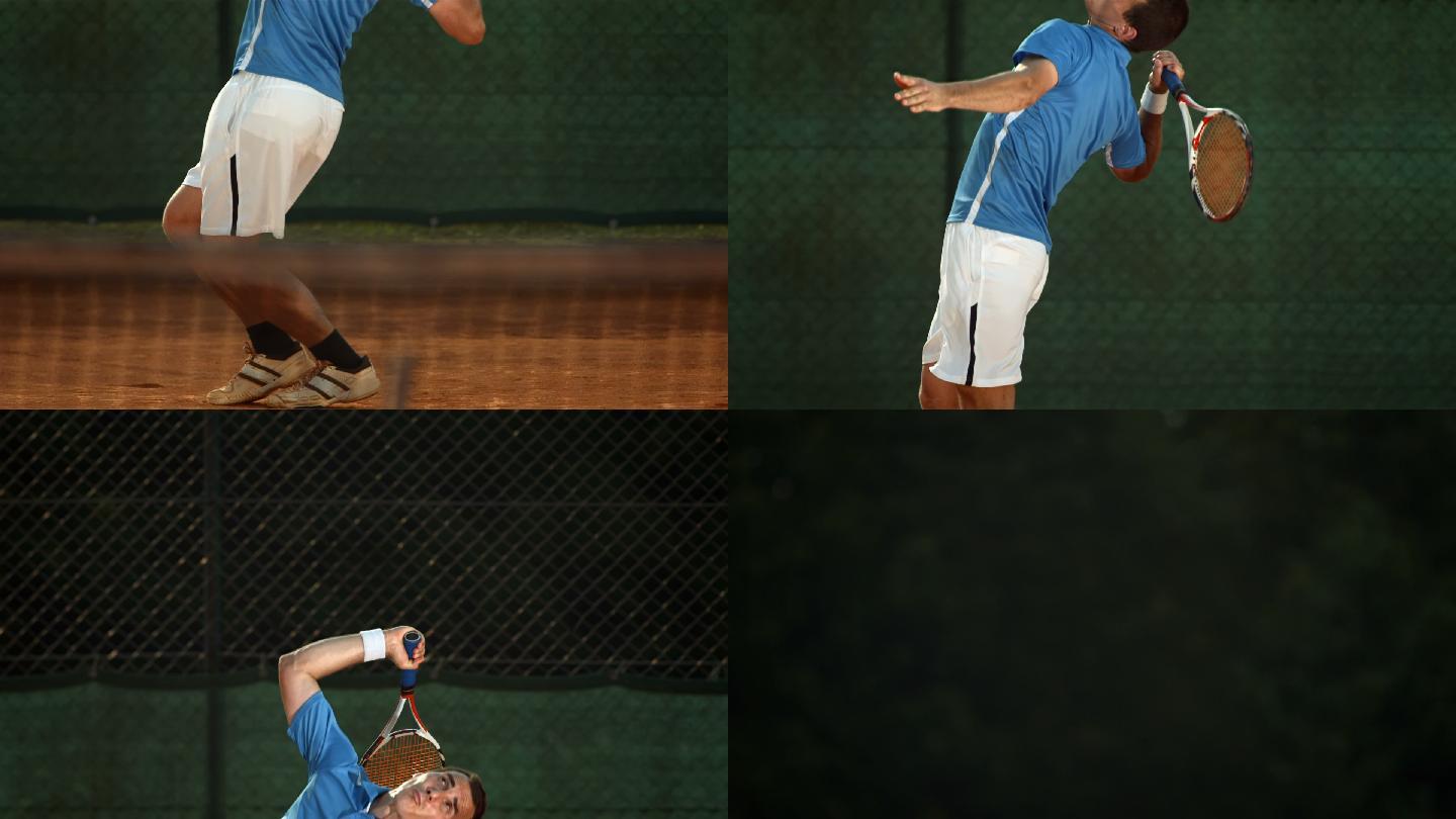 一名职业网球运动员在球场上发球