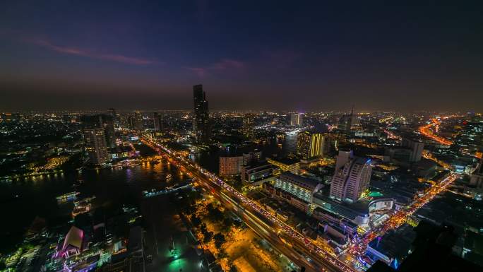 曼谷之夜繁华建筑群大气全景空镜