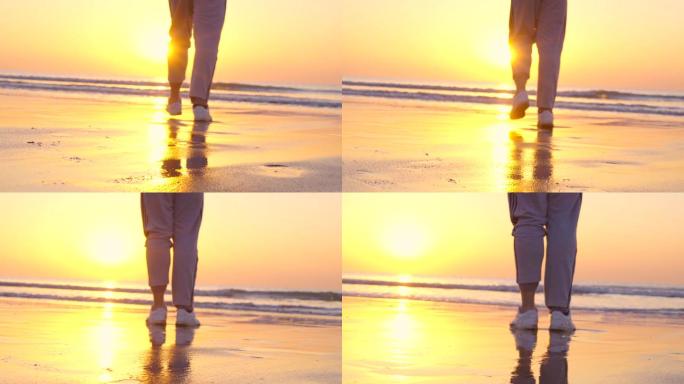 4K阳光脚步大海-温暖希望唯美夕阳