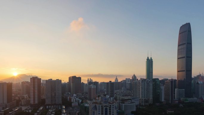 深圳市中心日出清晨黎明晨曦苏醒新的一天