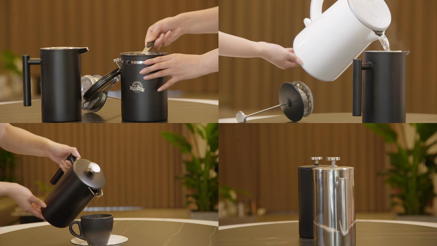 4K咖啡壶，冲咖啡，倒咖啡，清洗咖啡壶