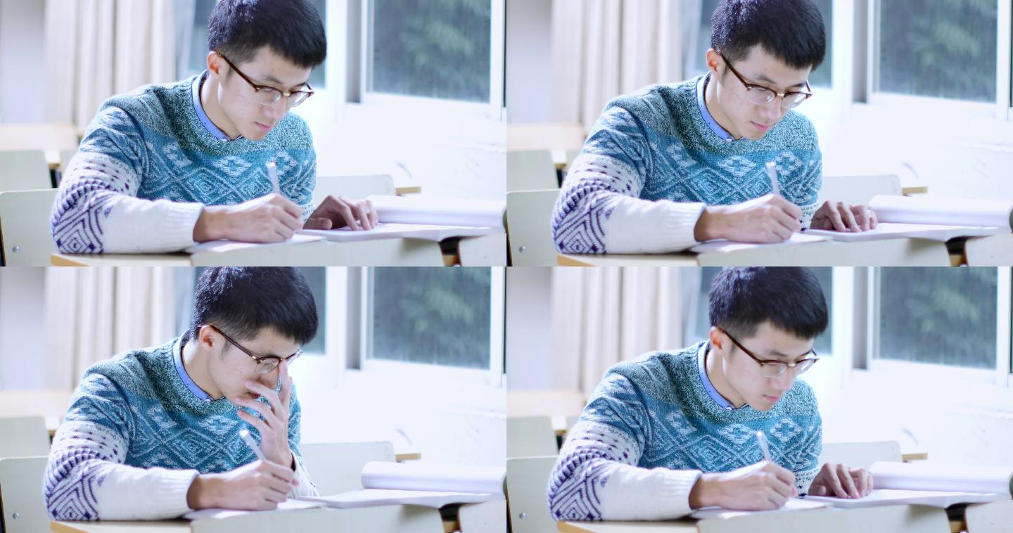 中国学生在图书馆学习。