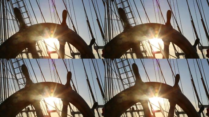 太阳和帆船的舵手轮船帆船邮轮出海夏天海南