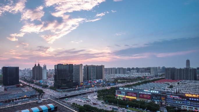 日落时分郑州的城市景观和天际线