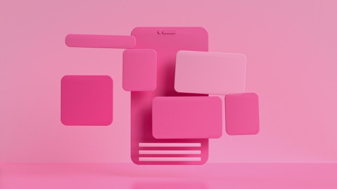 粉色智能手机屏幕用户界面悬浮3d渲染运动
