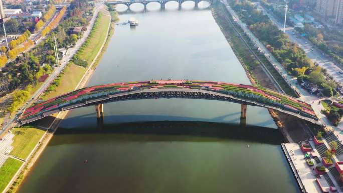 4K航拍长沙市芙蓉区浏阳河网红桥汉桥