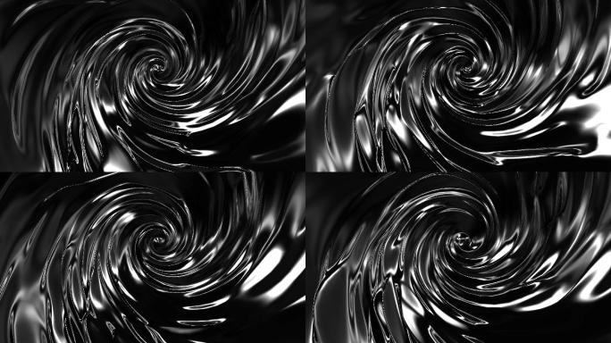 4K奢华黑色银色液体流动抽象旋涡背景3
