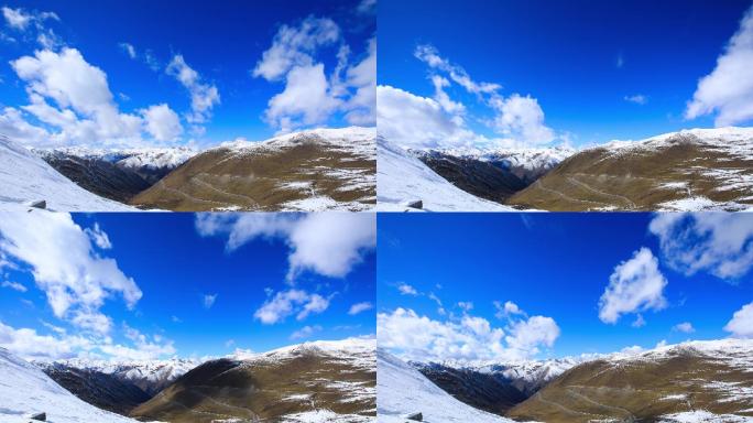 川西高原阿坝雪山雪景蓝天白云舒云卷延时