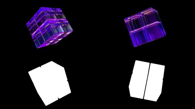 抽象立方体在黑色背景中旋转