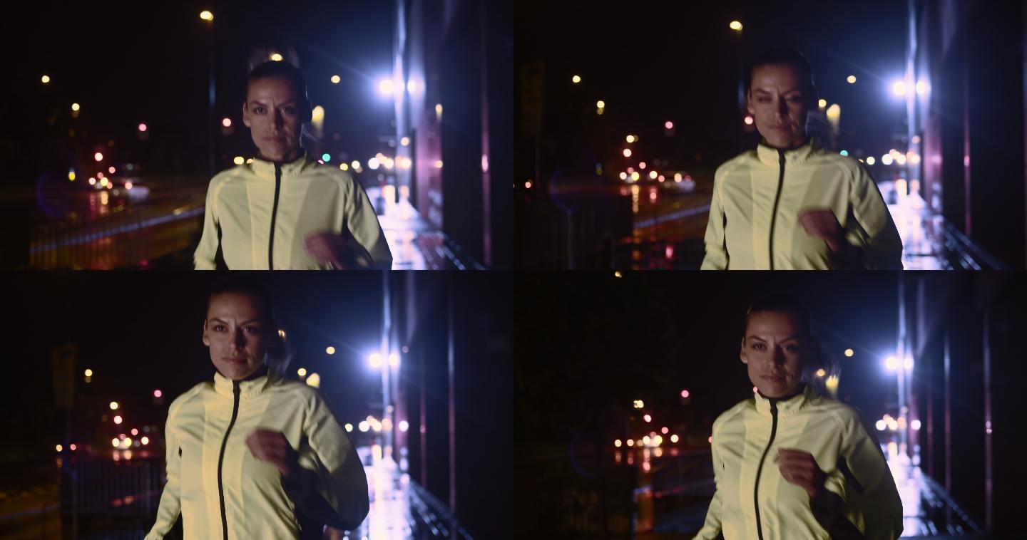 夜间跑步的女士晨跑运动健康生活公园锻炼