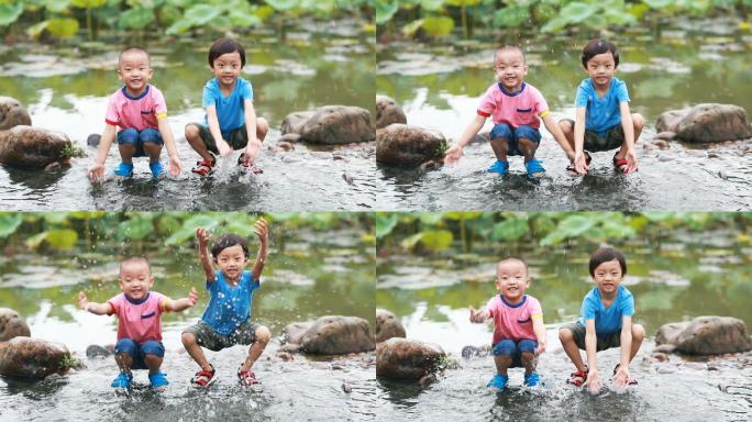 孩子在水中玩耍慢动作