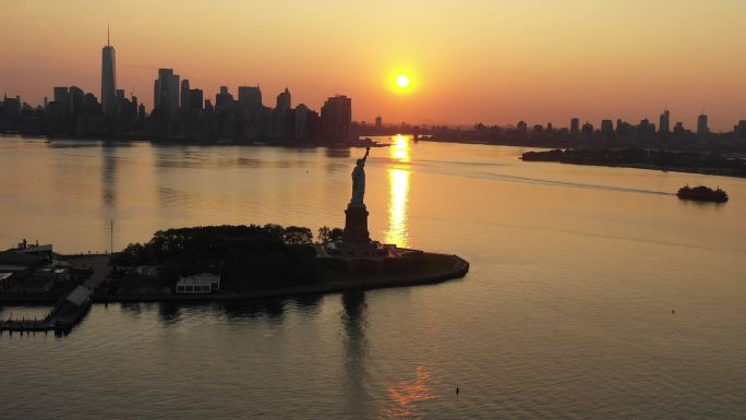 自由女神像城市延时航拍美国视频旅游宣传片